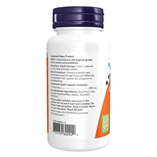 NOW Foods L-Glutamine 500 mg, 60 Capsules | Unbeatable Prices, Daily Deals | VITASHOP