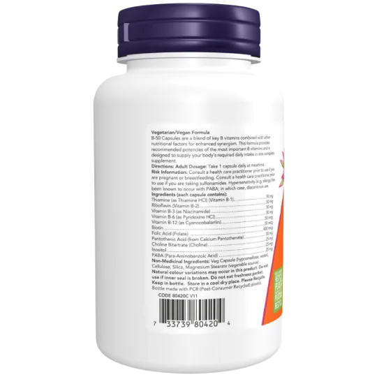 NOW Foods B-50 Complex, 100 Capsules | 每天不同折扣, 全网最低价格 | 种类齐全的保健品店铺 VITASHOP, 只有你想不到, 没有你买不到 !