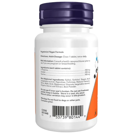 L-théanine 100mg plus à croquer, 90 comprimés | Safest & Easiest Shopping Vitamins Online | VITASHOP