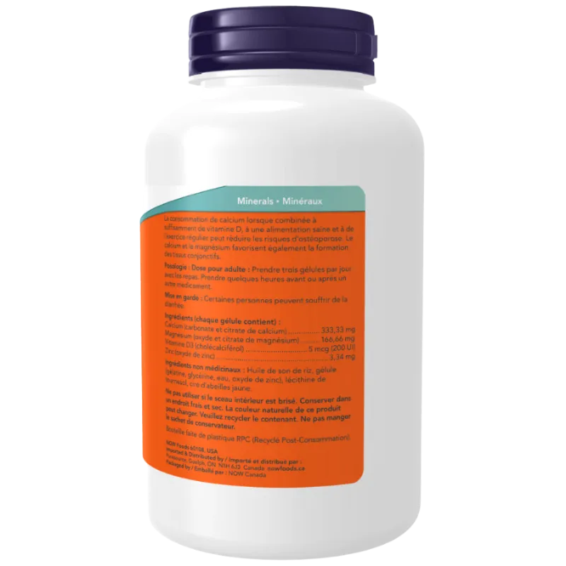 Calcium et magnésium avec vitamine D et zinc, 120 gélules | Safest & Easiest Shopping Vitamins Online | VITASHOP