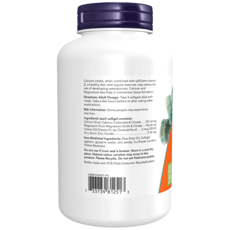 Calcium et magnésium avec vitamine D et zinc, 120 gélules | Safest & Easiest Shopping Vitamins Online | VITASHOP