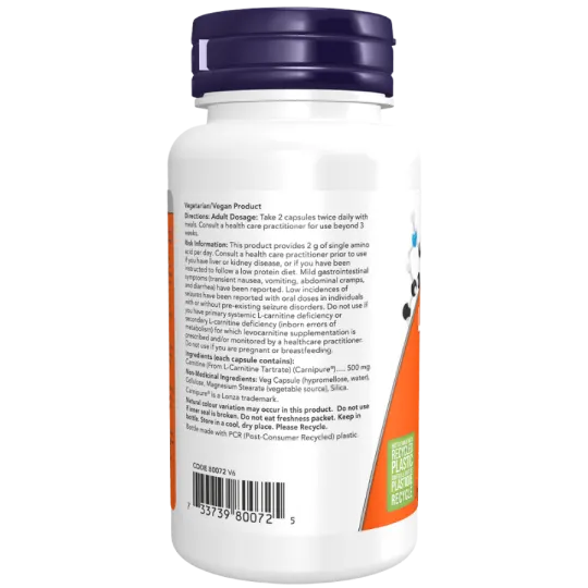 NOW Foods 나우 푸드 L-카르니틴 500 mg, 60 캡슐 | 매일 업데이트되는 특가 상품 | VITASHOP
