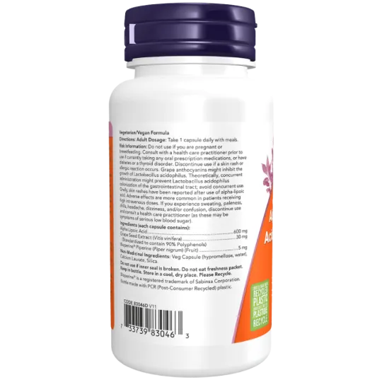 NOW Foods Alpha Lipoic Acid 600 mg, 60 Veg Capsules | Unbeatable Prices, Daily Deals | VITASHOP
