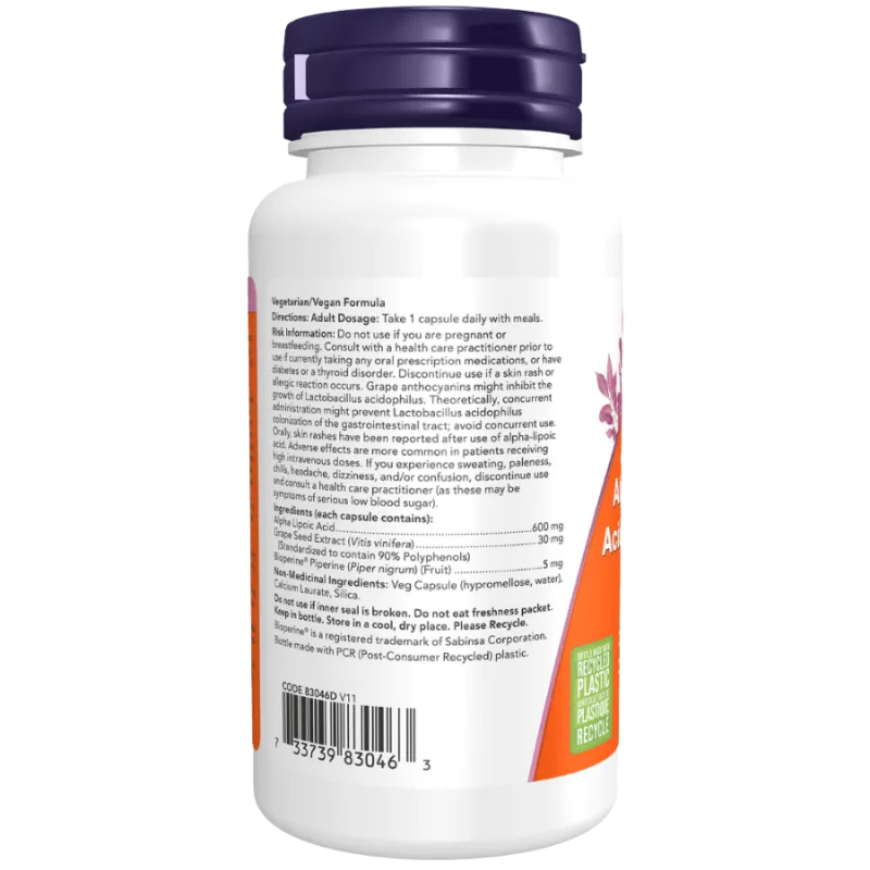 Acide alpha-lipoïque 600 mg, 60 gélules végétales | Safest & Easiest Shopping Vitamins Online | VITASHOP
