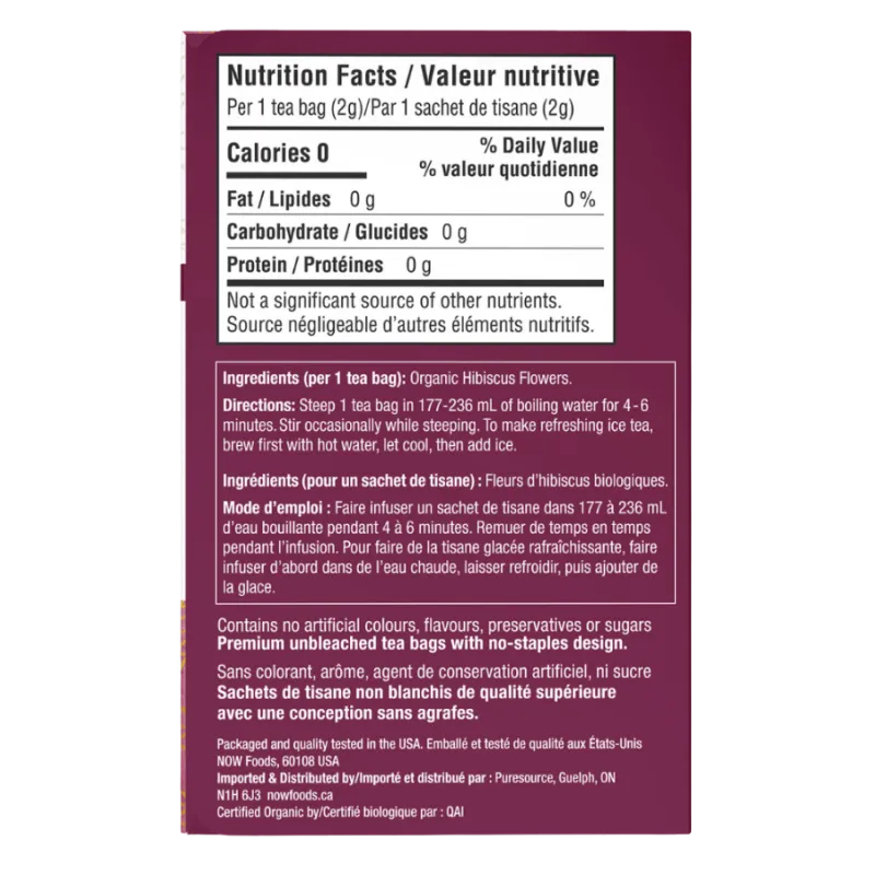 Sachets de thé à l’hibiscus biologique, 24 sachets | Safest & Easiest Shopping Vitamins Online | VITASHOP