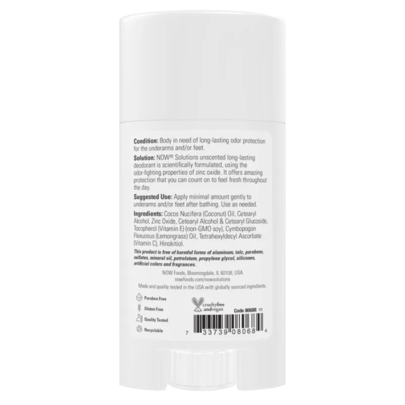 NOW Foods 나우 푸드 롱래스팅 데오도란트 스틱, 무향, 62g | 매일 업데이트되는 특가 상품 | VITASHOP