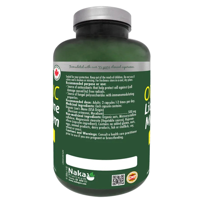 Organic Lion's Mane Mushroom - 500mg 75vcap