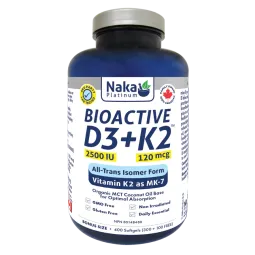 NAKA 플래티넘 BioActive D3+K2 in MCT 오일 2500IU 400 소프트젤 | 최고의 가격, 일일 할인 | VITASHOP