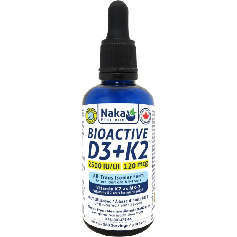NAKA 플래티넘 바이오액티브 D3+K2 MCT 오일 2500IU 50mL | 최고의 가격, 일일 특가 | VITASHOP