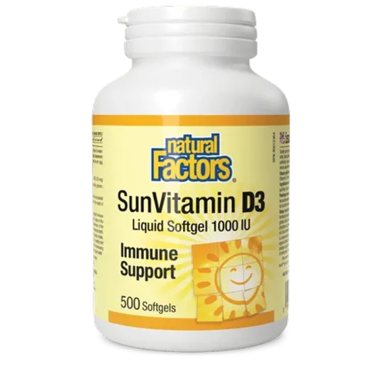 Natural Factors SunVitamin D3 Softgels 1000 IU 500 Softgels | Unbeatable Prices, Daily Deals | VITASHOP
