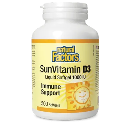 Natural Factors SunVitamin D3 Softgels 1000 IU 500 Softgels | Unbeatable Prices, Daily Deals | VITASHOP