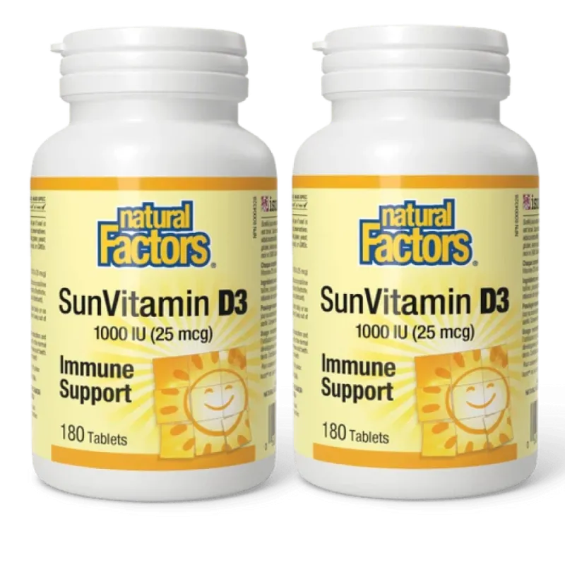Natural Factors [2 for Deal] SunVitamin D3 1000 IU, 180 Tablets | Unbeatable Prices, Daily Deals | VITASHOP