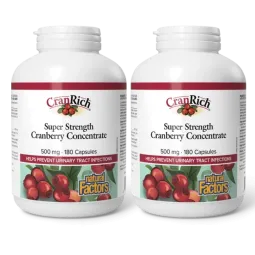 Natural Factors [2 for Deal] 내추럴 팩터스 CranRich 초강력 크랜베리 농축액 500 mg, 180 캡슐 | 매일 업데이트되는 특가 상품 | VITASHOP