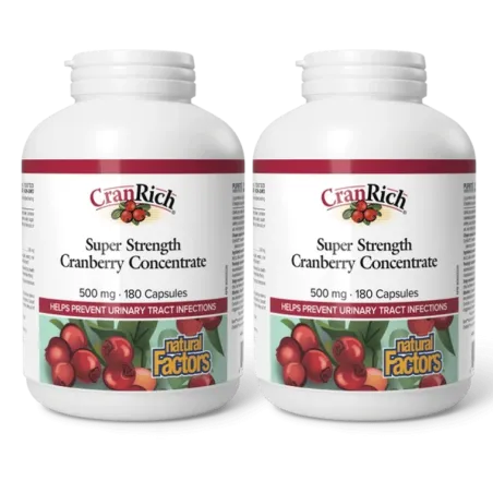 Natural Factors [2 for Deal] 내추럴 팩터스 CranRich 초강력 크랜베리 농축액 500 mg, 180 캡슐 | 매일 업데이트되는 특가 상품 | VITASHOP