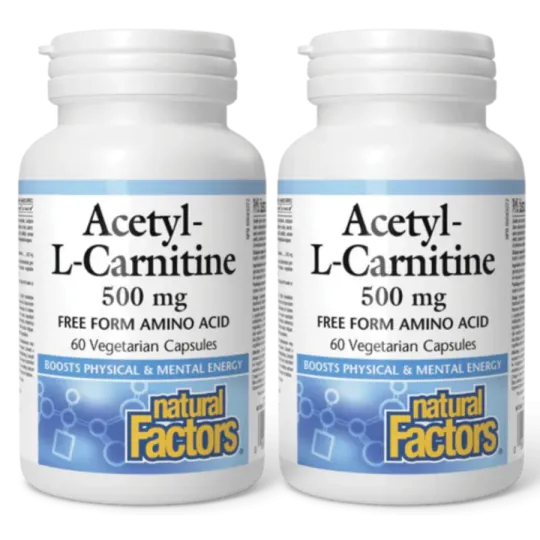Natural Factors [2 for Deal] 내추럴 팩터스 아세틸-L-카르니틴 500mg, 식물성 캡슐 60정 | 매일 업데이트되는 특가 상품 | VITASHOP