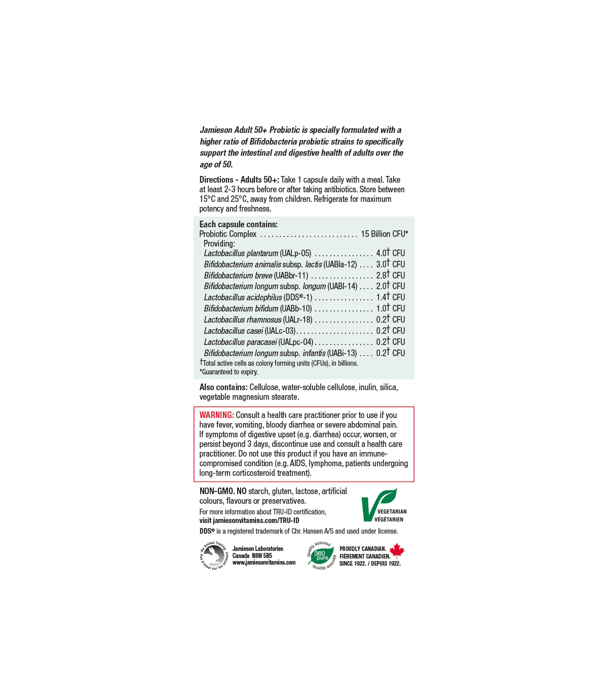 Jamieson Complexe probiotique pour adultes 50+ 30 capsules | Prix imbattables, offres quotidiennes | VITASHOP