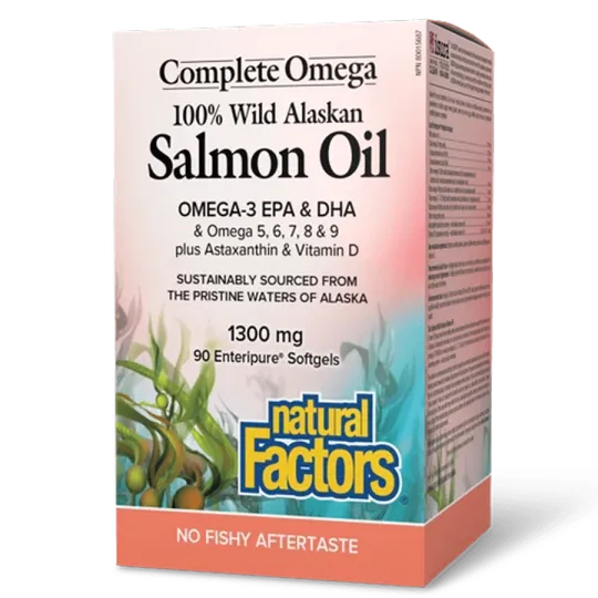 Natural Factors 내추럴 팩터스 OmegaFactors Complete Omega 100% 야생 알래스카 연어 오일 1300 mg, 90 Enteripure 소프트젤 | 매일 업데이트되는 특가 상품 | VITASHOP
