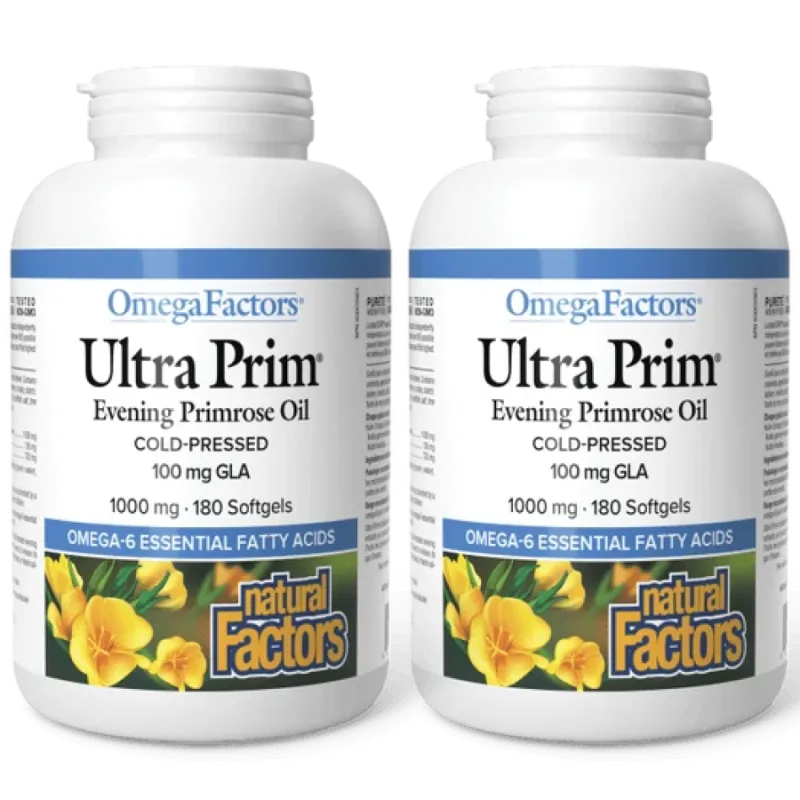 Natural Factors [2 FOR DEAL] OmegaFactors Ultra Prim Evening Primrose Oil 1000 mg, 180 Softgels | Unbeatable Prices, Daily Deals