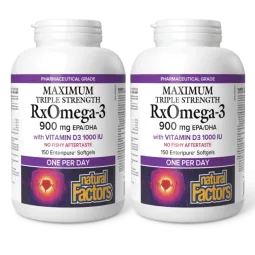[2 for Deal] RxOmega-3 avec vitamine D3 Maximum Triple Strength 900 mg, 150 gélules Enteripure | Safest & Easiest Shopping Vitam