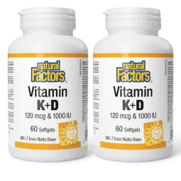 Natural Factors [2 FOR DEAL] Vitamin K+D 120 mcg / 1000 IU, 60 Softgels | Unbeatable Prices, Daily Deals | VITASHOP