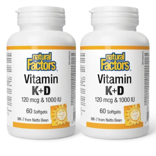 Natural Factors [2 FOR DEAL] Vitamin K+D 120 mcg / 1000 IU, 60 Softgels | 매일 업데이트되는 특가 상품 | VITASHOP