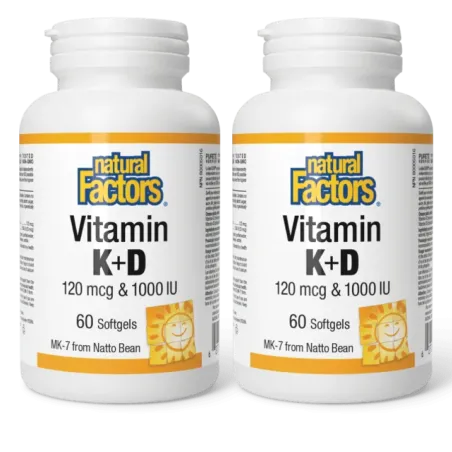 Natural Factors [2 FOR DEAL] Vitamin K+D 120 mcg / 1000 IU, 60 Softgels | 매일 업데이트되는 특가 상품 | VITASHOP