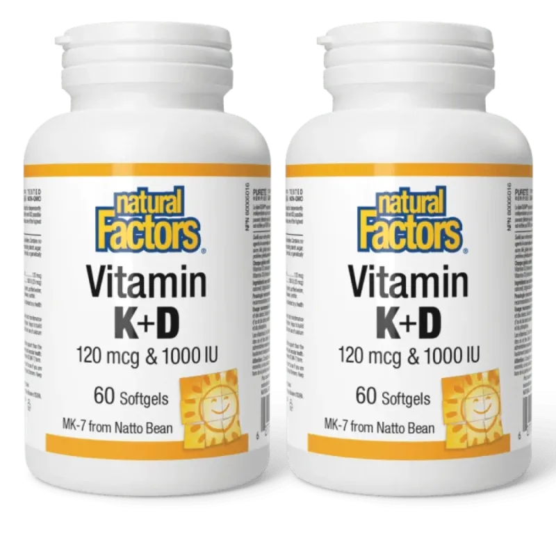 Natural Factors [2 FOR DEAL] Vitamin K+D 120 mcg / 1000 IU, 60 Softgels | Unbeatable Prices, Daily Deals | VITASHOP