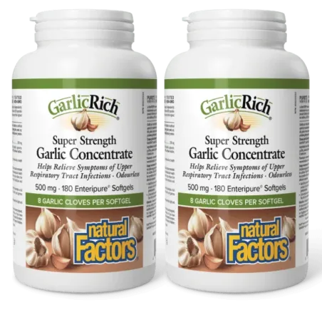 Natural Factors [2 for Deal] 내추럴 팩터스 GarlicRich 초강력 마늘 농축액 500 mg, 180 Enteripure Softgels | 매일 업데이트되는 특가 상품 | VITASHOP