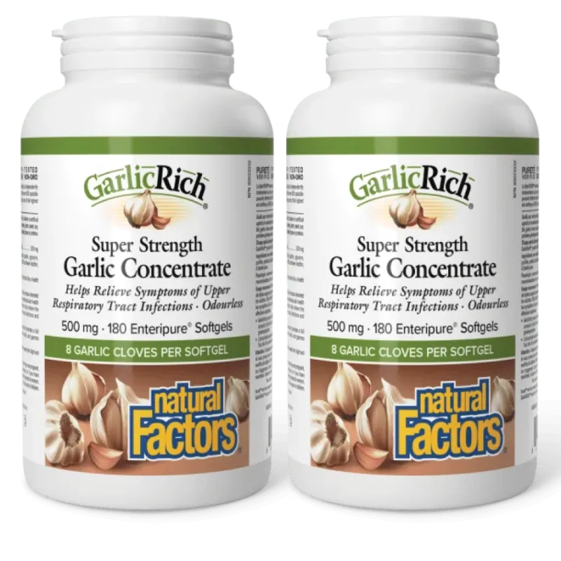 Natural Factors [2 for Deal] 내추럴 팩터스 GarlicRich 초강력 마늘 농축액 500 mg, 180 Enteripure Softgels | 매일 업데이트되는 특가 상품 | VITASHOP