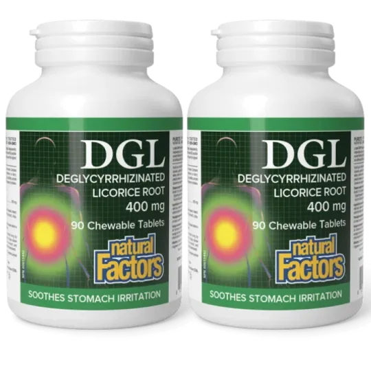 Natural Factors [2 for Deal] 내추럴 팩터스 DGL 디글리시리진화 감초 뿌리, 90 츄어블 정제 | 매일 업데이트되는 특가 상품 | VITASHOP