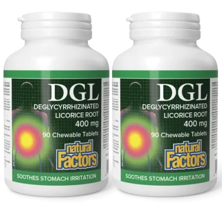 Natural Factors [2 for Deal] 내추럴 팩터스 DGL 디글리시리진화 감초 뿌리, 90 츄어블 정제 | 매일 업데이트되는 특가 상품 | VITASHOP