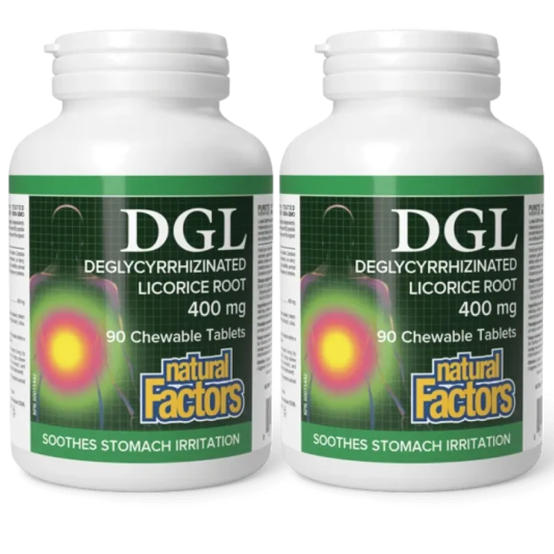 Natural Factors [2 for Deal] 내추럴 팩터스 DGL 디글리시리진화 감초 뿌리, 90 츄어블 정제 | 매일 업데이트되는 특가 상품 | VITASHOP