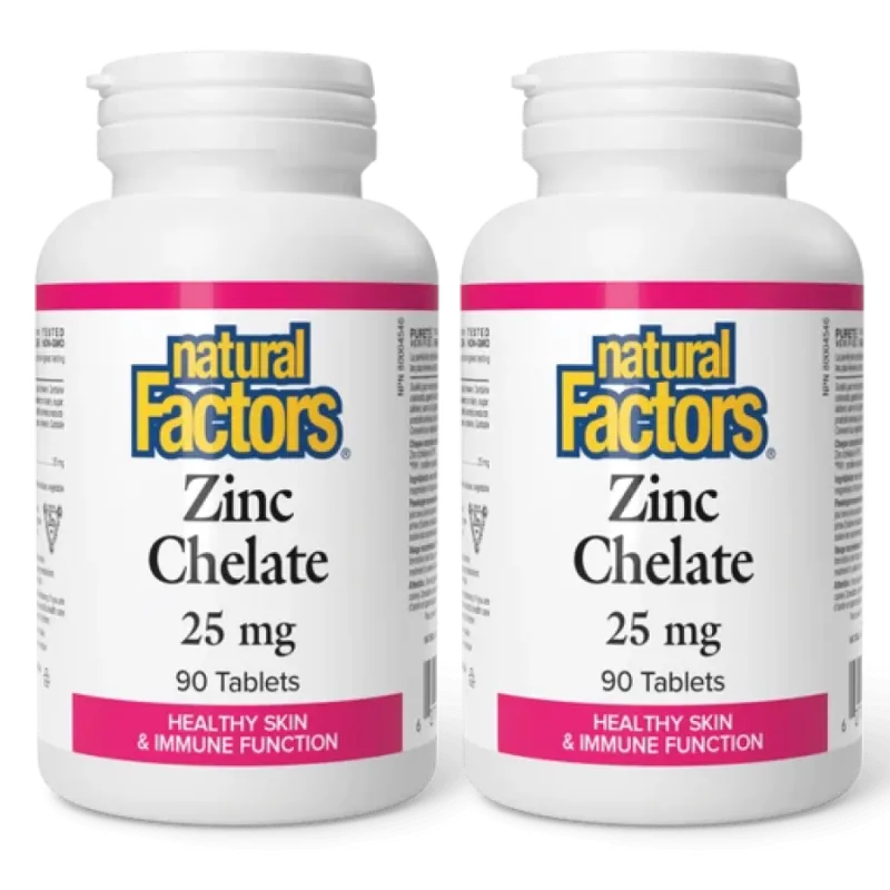 Natural Factors [2 for Deal] Zinc Chelate 25 mg, 90 Tablets | Unbeatable Prices, Daily Deals | VITASHOP