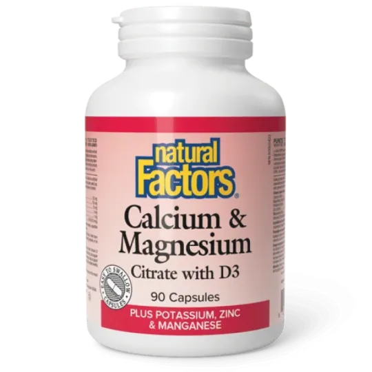 Natural Factors 내추럴 팩터스 D3 Plus 칼륨, 아연 및 망간 함유 칼슘 및 마그네슘 구연산염, 90 캡슐 | 매일 업데이트되는 특가 상품 | VITASHOP