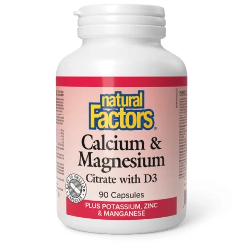 Natural Factors 내추럴 팩터스 D3 Plus 칼륨, 아연 및 망간 함유 칼슘 및 마그네슘 구연산염, 90 캡슐 | 매일 업데이트되는 특가 상품 | VITASHOP
