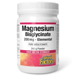 Natural Factors Magnésium Bisglycinate Pur 200 mg 240 g | Prix imbattables, Offres quotidiennes | VITASHOP