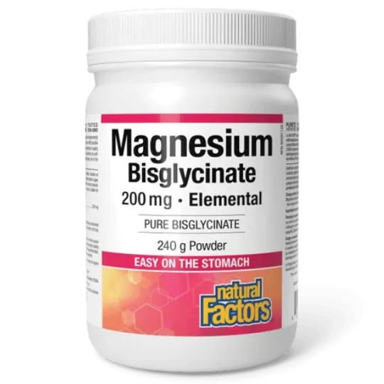 Natural Factors Magnésium Bisglycinate Pur 200 mg 240 g | Prix imbattables, Offres quotidiennes | VITASHOP