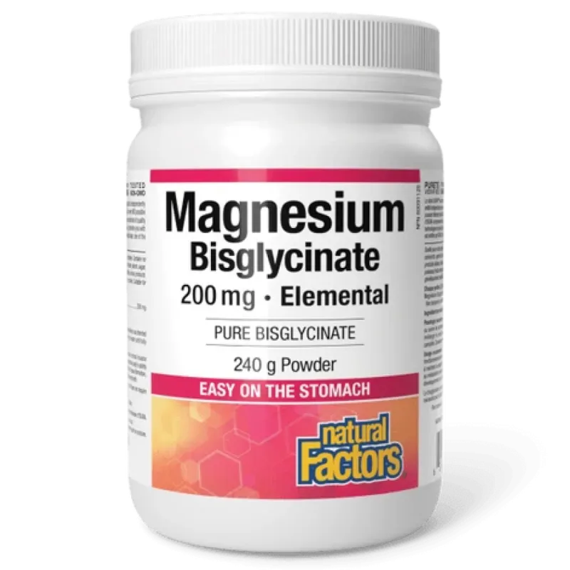 Natural Factors Magnésium Bisglycinate Pur 200 mg 240 g | Prix imbattables, Offres quotidiennes | VITASHOP