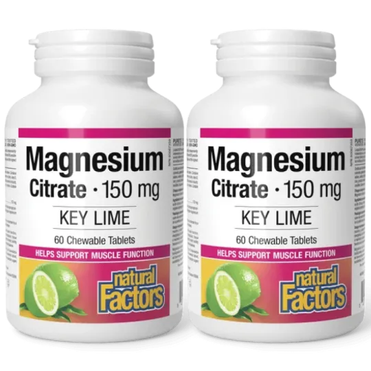 Natural Factors [2 for Deal] Magnesium Citrate 150 mg Key Lime Sugar Free, 60 Chewable Tablets | Unbeatable Prices, Daily Deals