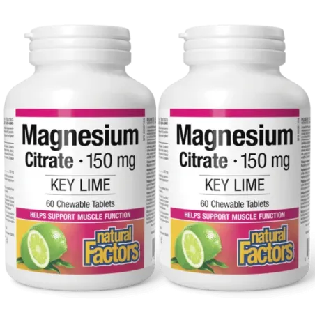 Citrate de magnésium 150 mg Key Lime sans sucre, 60 comprimés à croquer | Safest & Easiest Shopping Vitamins Online | VITASHOP