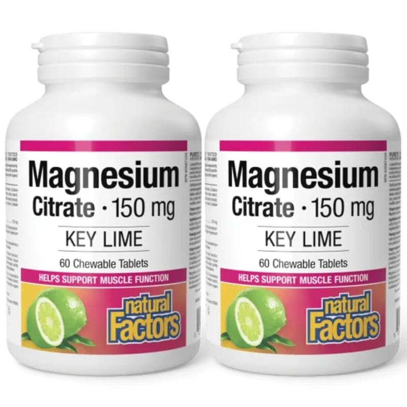 Natural Factors [2 for Deal] Magnesium Citrate 150 mg Key Lime Sugar Free, 60 Chewable Tablets | Unbeatable Prices, Daily Deals