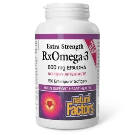 Natural Factors 내추럴 팩터스 RxOmega-3 - 엑스트라 스트렝스 600 mg, 150 Enteripure 소프트젤 | 매일 업데이트되는 특가 상품 | VITASHOP