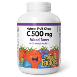 Natural Factors C 500 mg 100% Natural Fruit Chew, Blueberry, Raspberry, and Boysenberry 90 Chewable Tablets | 每天不同折扣, 全网最低价格 | 种