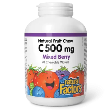 Natural Factors C 500 mg 100% Natural Fruit Chew, Blueberry, Raspberry, and Boysenberry 90 Chewable Tablets | Unbeatable Prices,