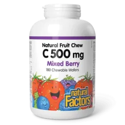 Natural Factors C 500 mg 100% Natural Fruit Chew, Blueberry, Raspberry, and Boysenberry 180 Chewable Tablets | Unbeatable Prices