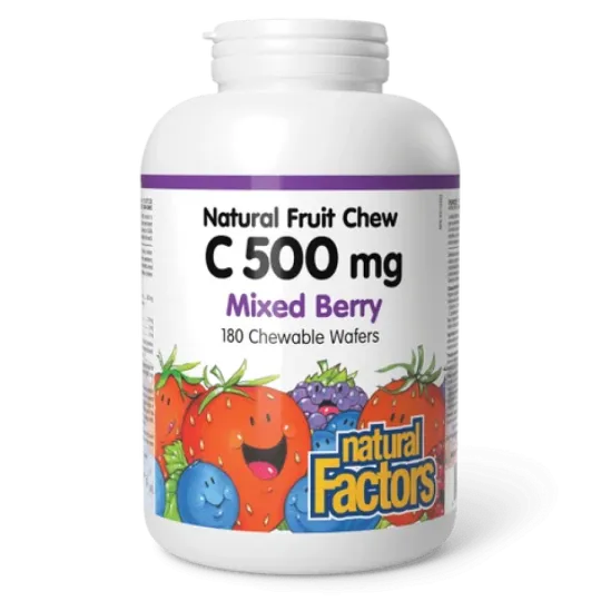 Natural Factors C 500 mg 100% Natural Fruit Chew, Blueberry, Raspberry, and Boysenberry 180 Chewable Tablets | 每天不同折扣, 全网最低价格 |