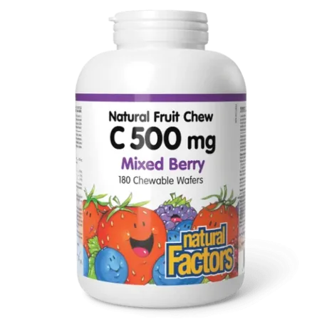 Natural Factors C 500 mg 100% Natural Fruit Chew, Blueberry, Raspberry, and Boysenberry 180 Chewable Tablets | 每天不同折扣, 全网最低价格 |