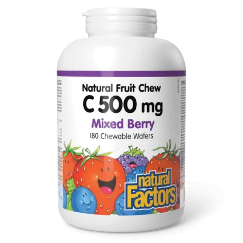 Natural Factors C 500 mg 100% Natural Fruit Chew, Blueberry, Raspberry, and Boysenberry 180 Chewable Tablets | 每天不同折扣, 全网最低价格 |