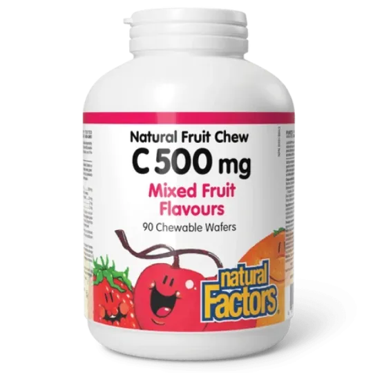 C 500 mg 100% Natural Fruit Chew, Four Mixed Fruit Flavours 90 Chewable Tablets | Safest & Easiest Shopping Vitamins Online | VI