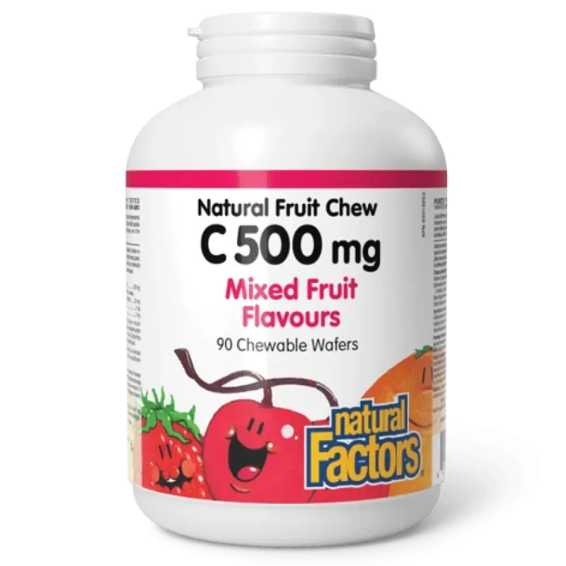 C 500 mg 100% Natural Fruit Chew, Four Mixed Fruit Flavours 90 Chewable Tablets | Safest & Easiest Shopping Vitamins Online | VI